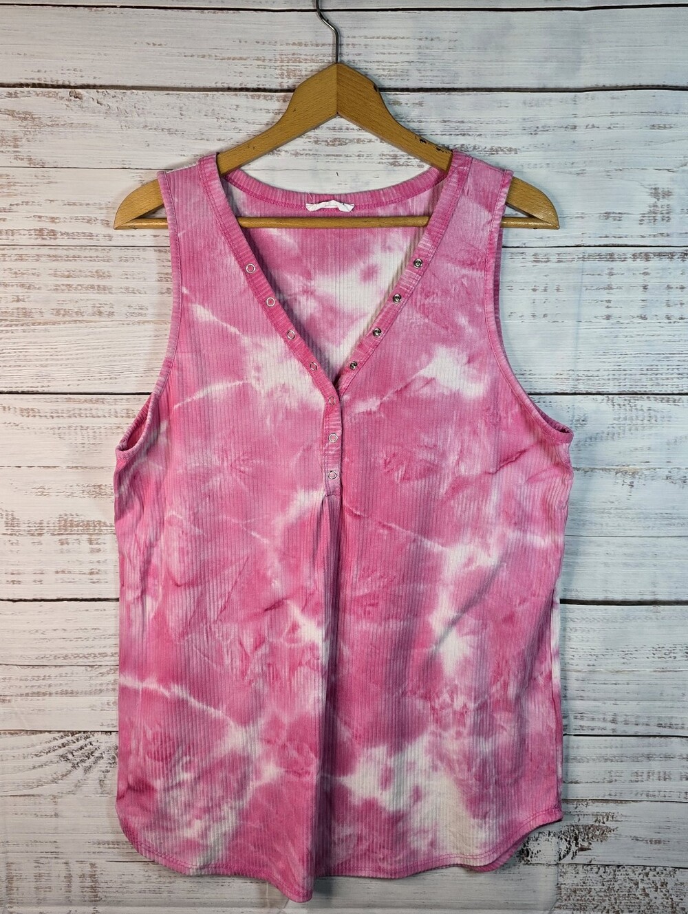 CBrand‎ Pink Tie Dye Ribbed Tank Top Women's Sleeveless Snap Henley XxL